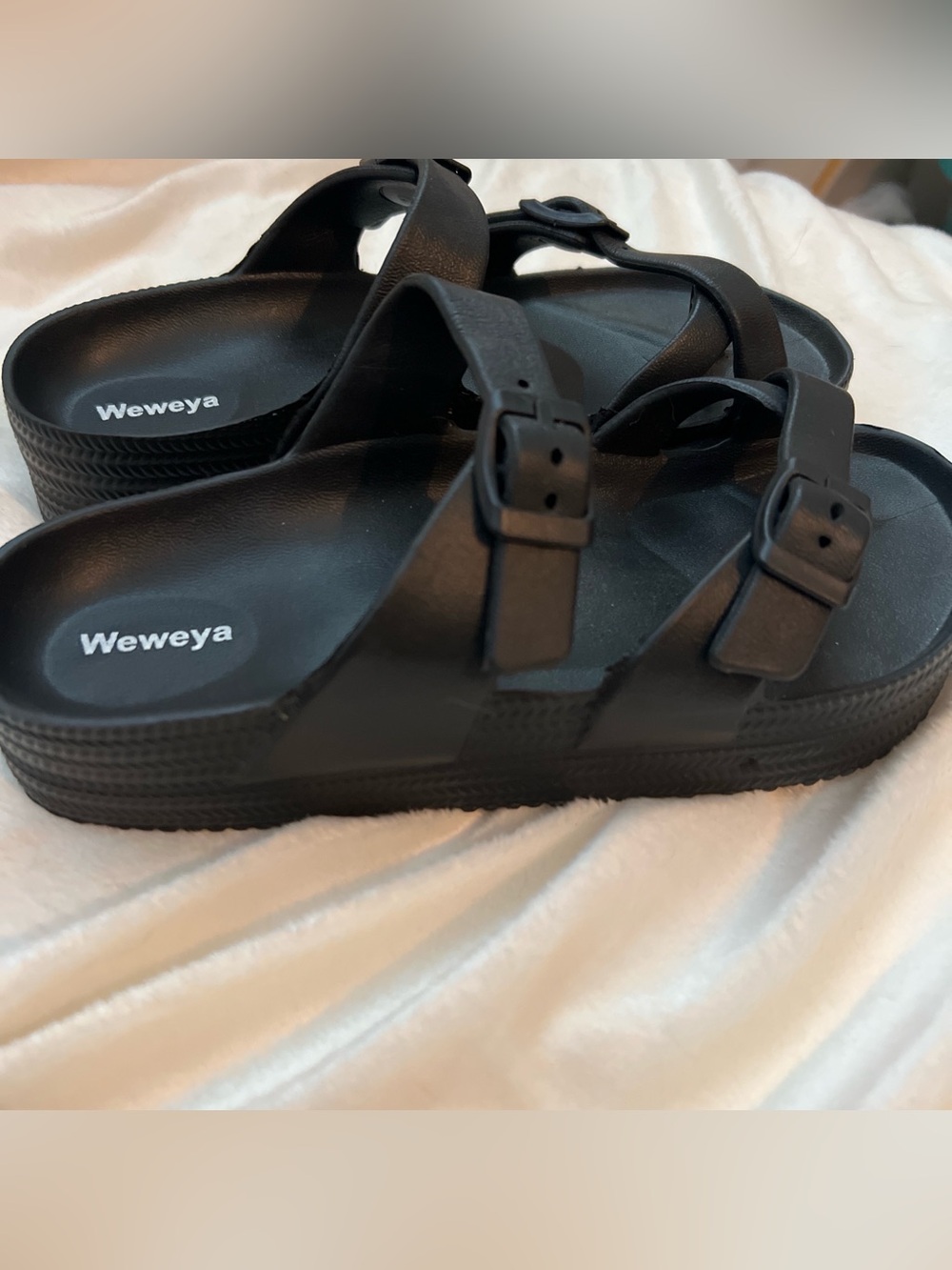 Black Platform Buckle Slide Sandals